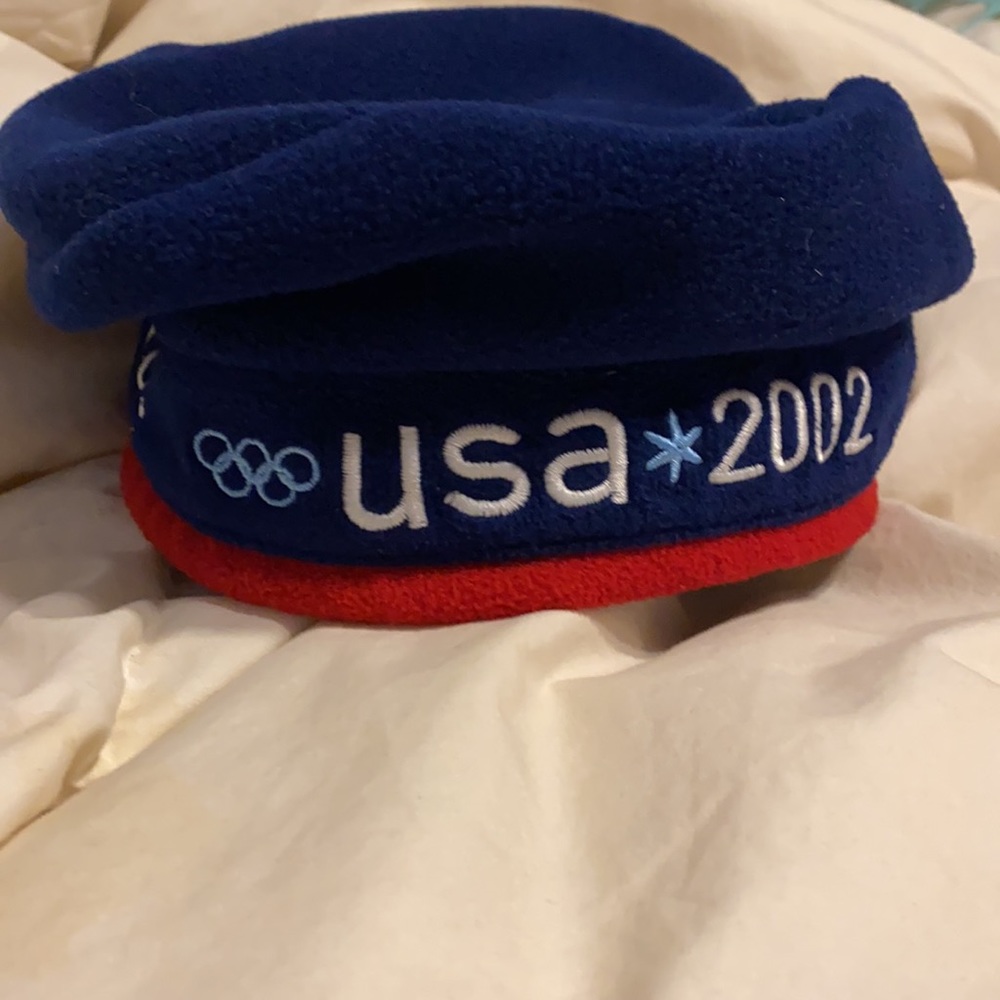 Roots USA Olympic red and blue beanie fleece pull to tighten